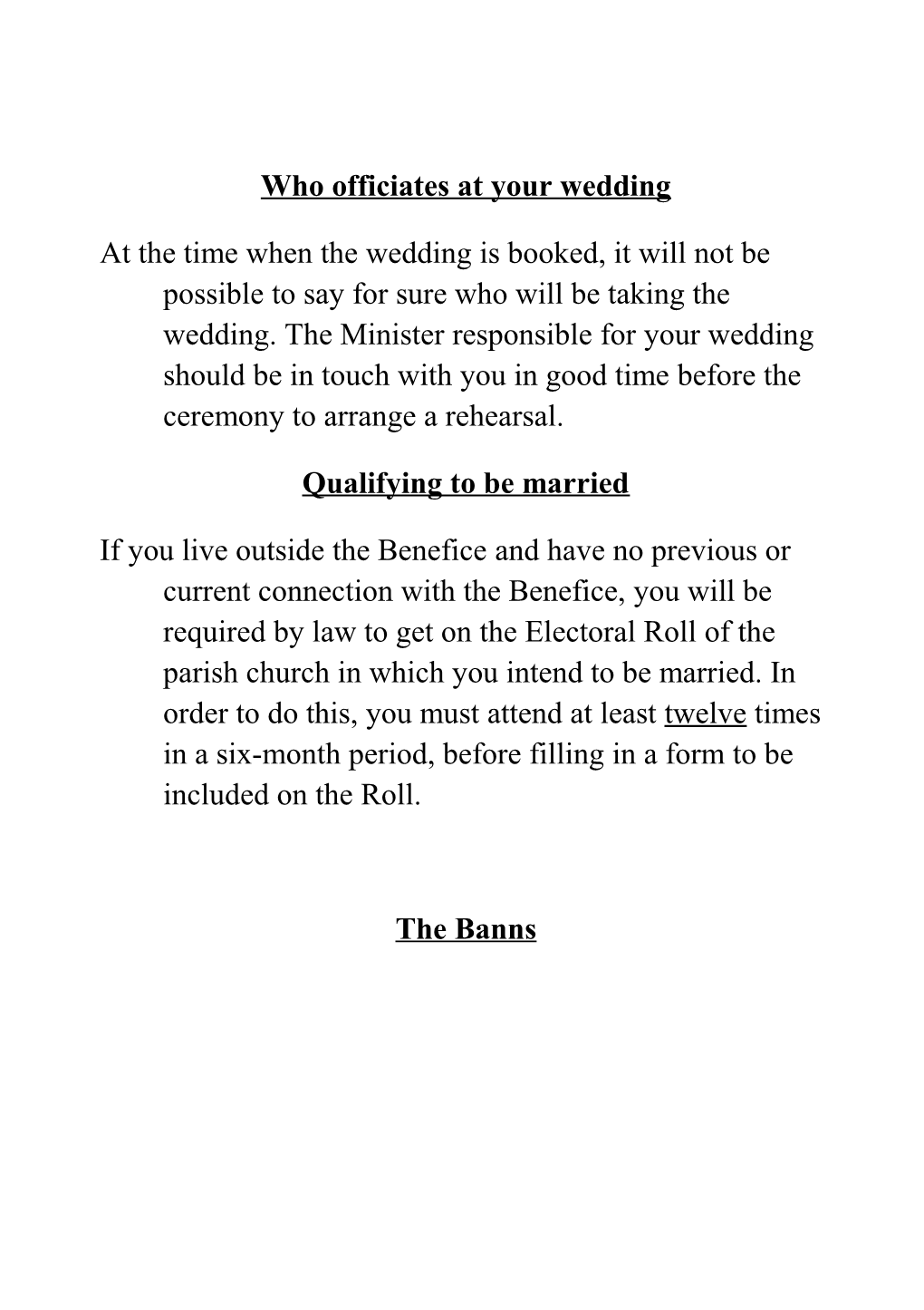Information for Couples Intending to Be Married