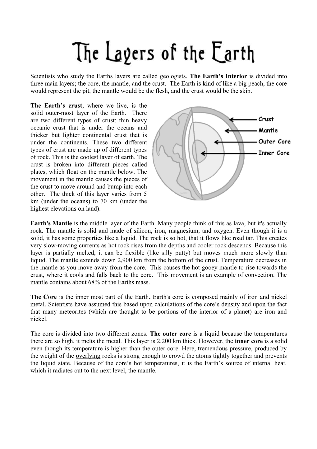 The Earth’S Interior Is Divided Into Three Main Layers; The Core, The Mantle, And The Crust