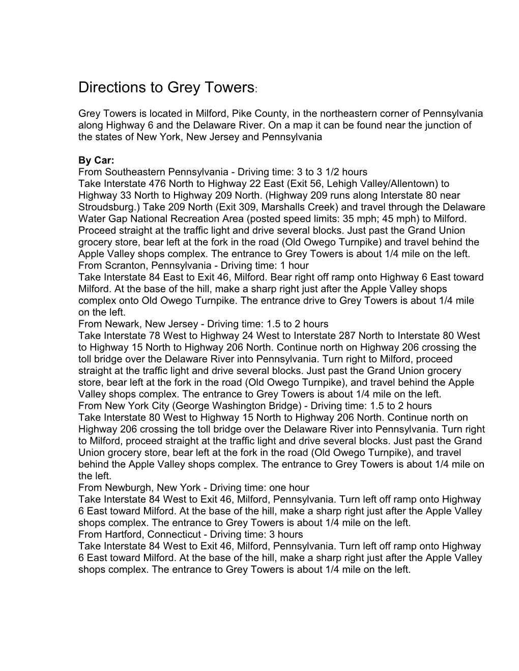 Directions to Grey Towers