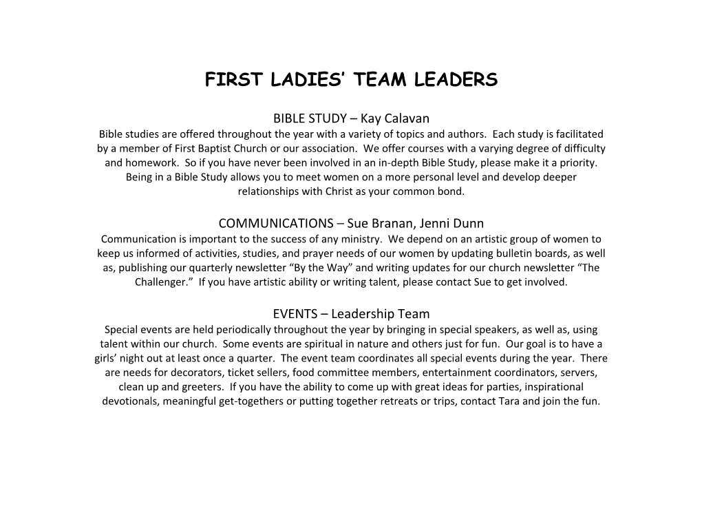 First Ladies Team Leaders