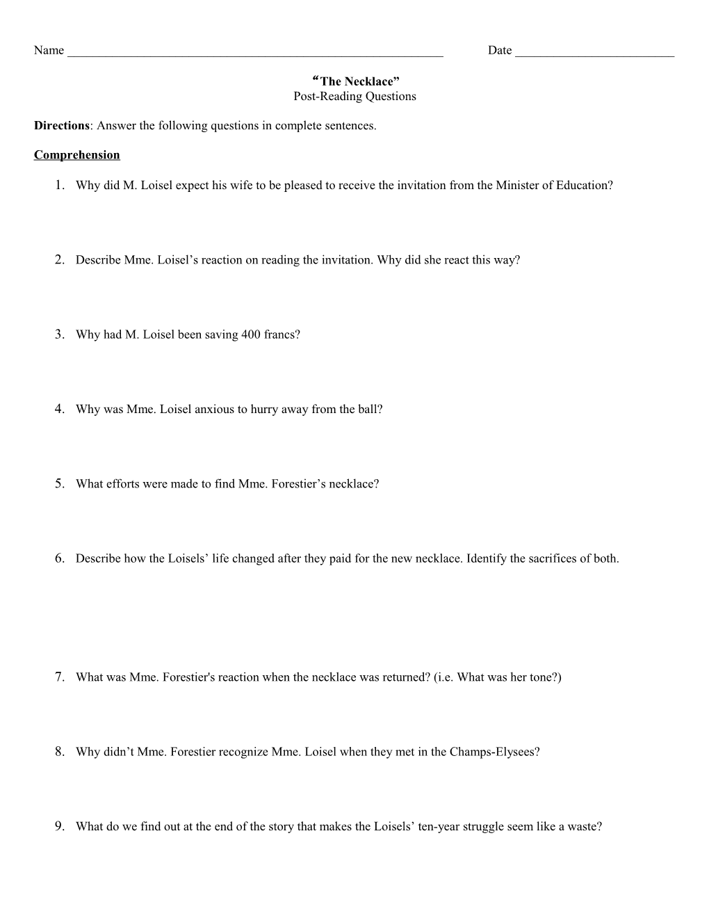 Directions: Answer the Following Questions in Complete Sentences s1
