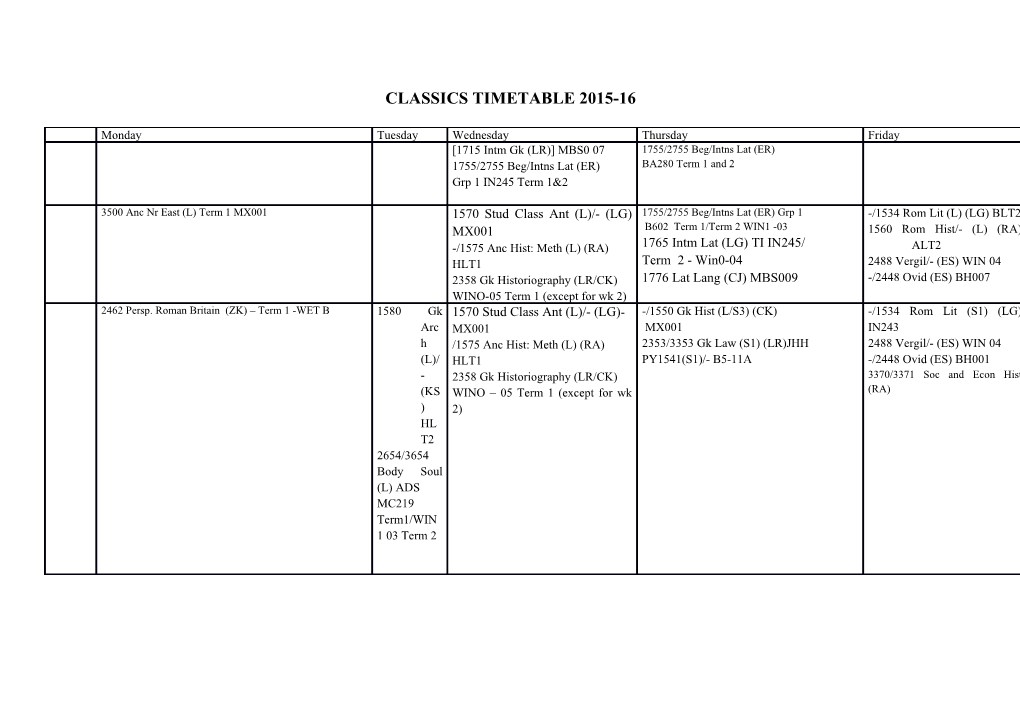Classics Timetable 2015-16