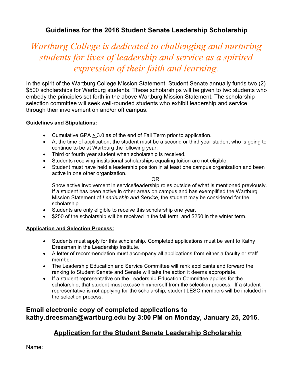 Guidelines for the Student Senate Leadership Scholarship