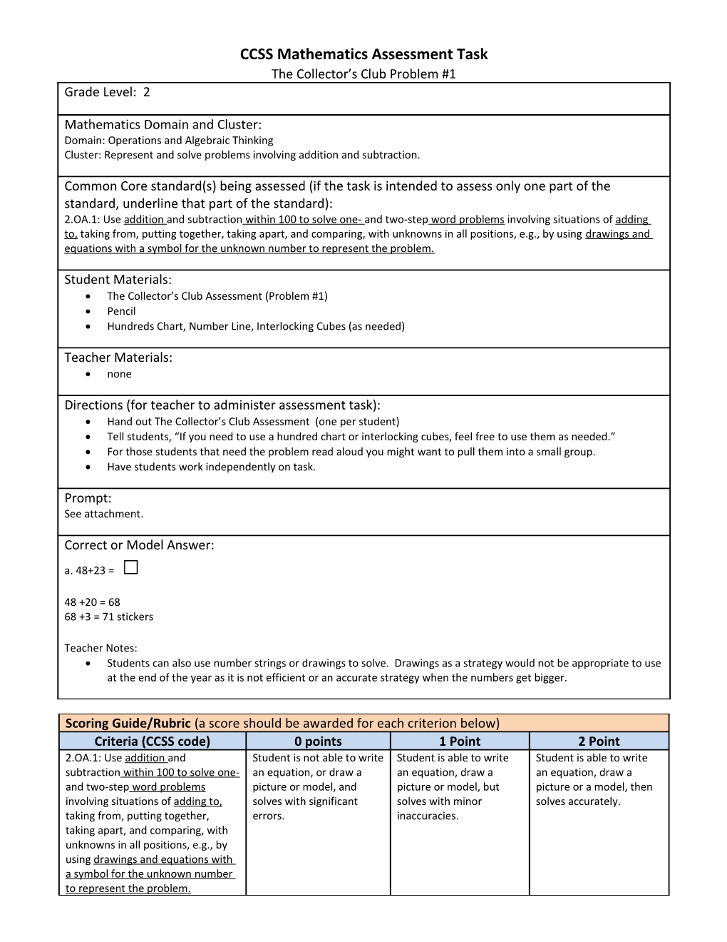 CCSS Mathematics Assessment Task s8