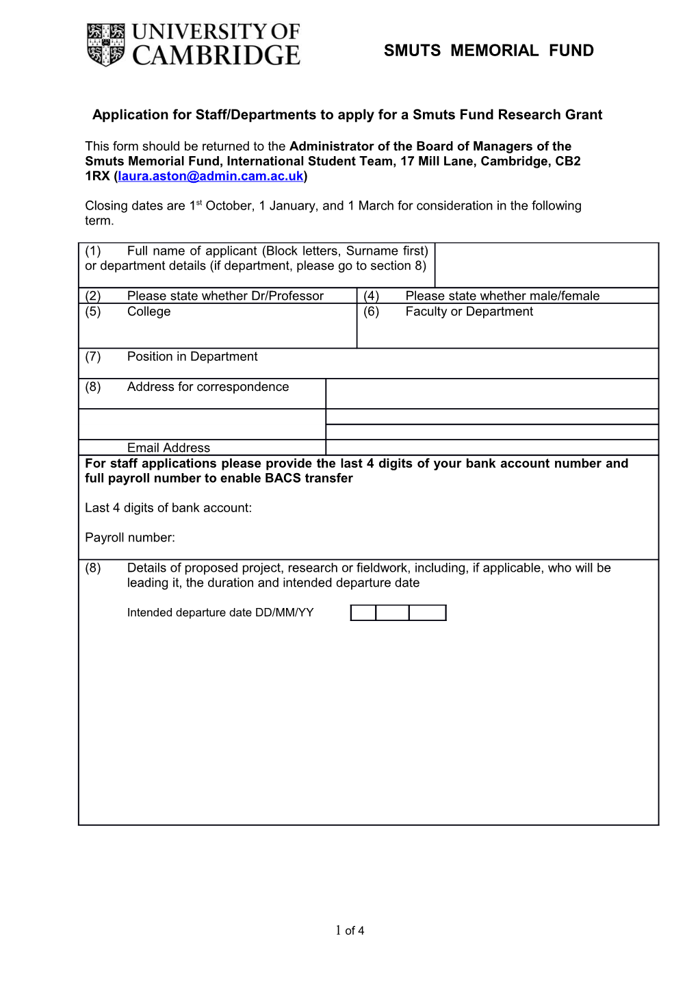 Application for Grant from SMF