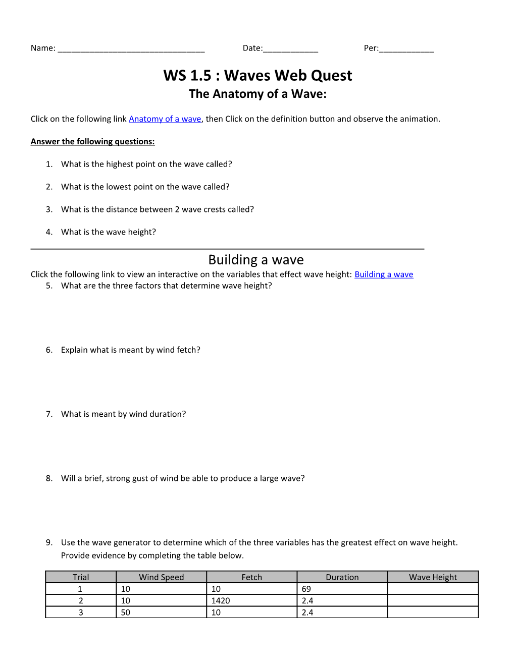 WS 1.5 : Waves Web Quest