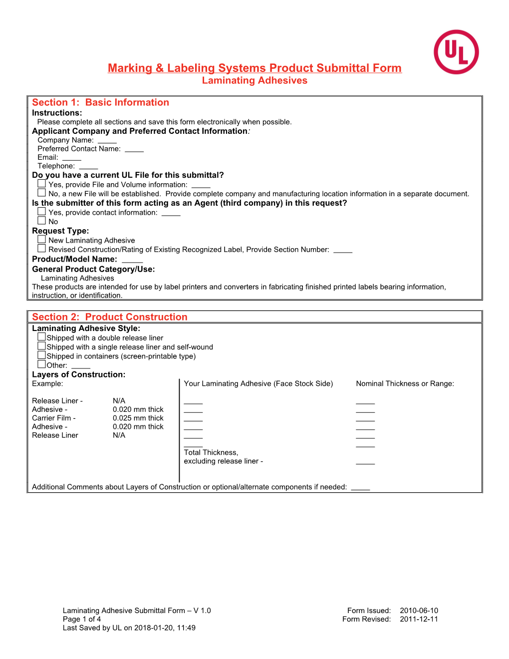 Product Submittal Information Gathering Form s1