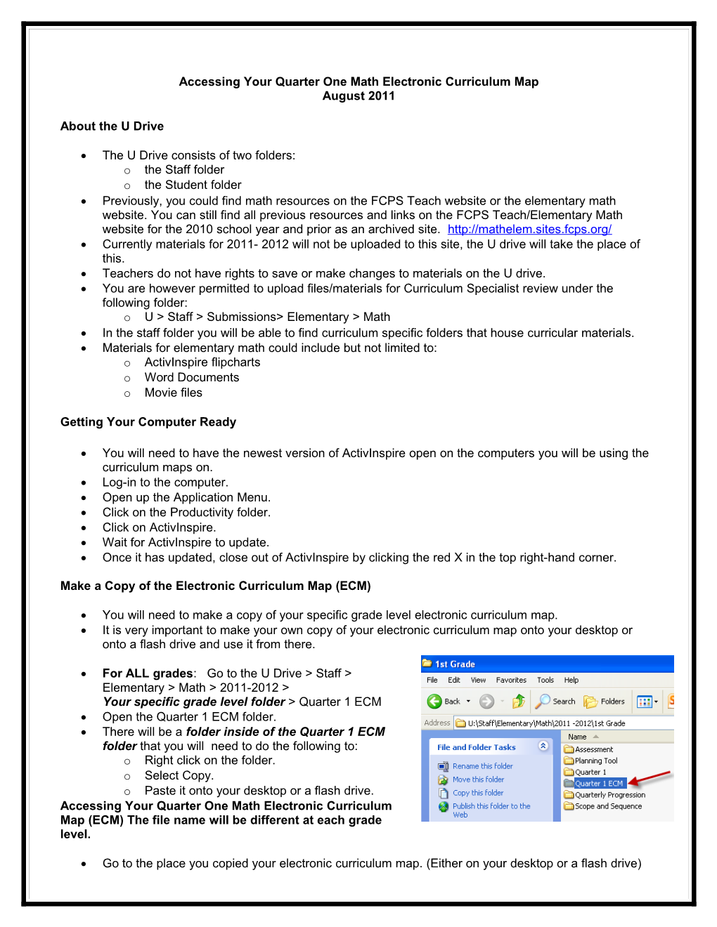 Accessing Your Quarter One Math Electronic Curriculum Map