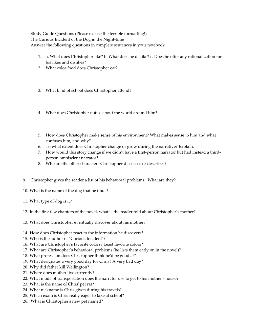 Study Guide Questions (Please Excuse the Terrible Formatting!)