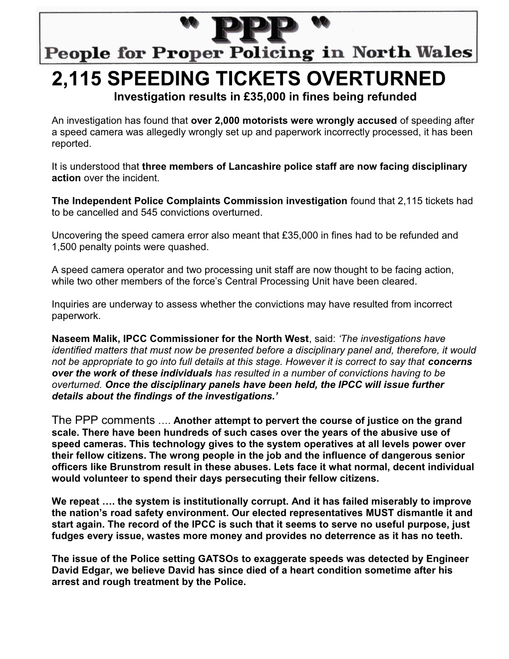 2,115 Speeding Tickets Overturned