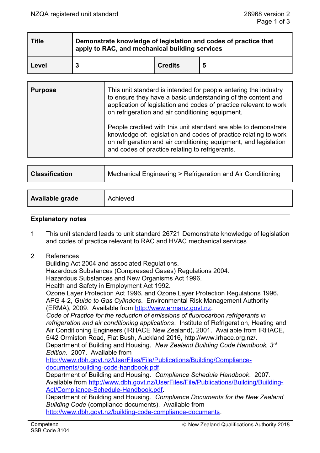 28968 Demonstrate Knowledge of Legislation and Codes of Practice That Apply to RAC, And