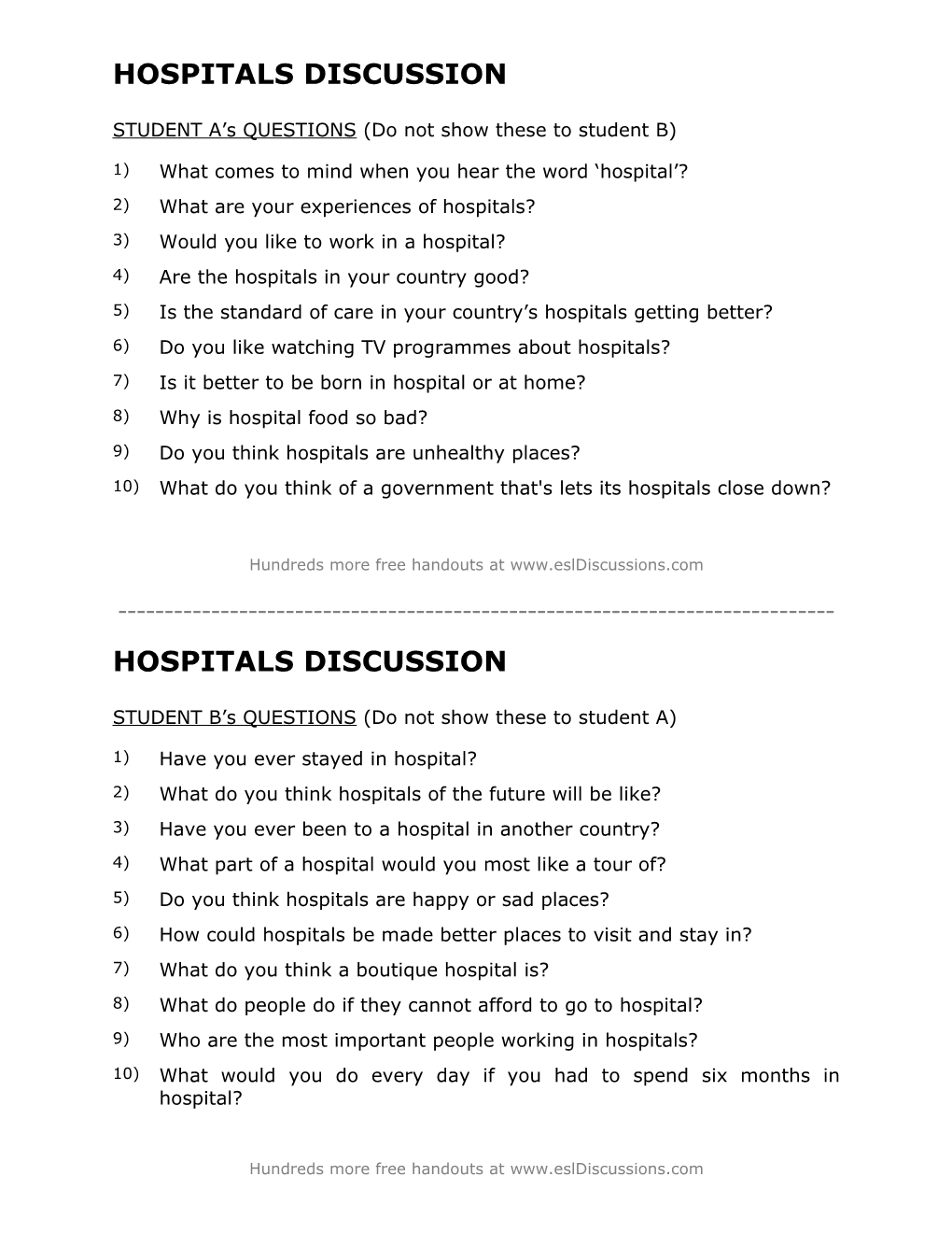 ESL Conversation Lesson On Hospitals