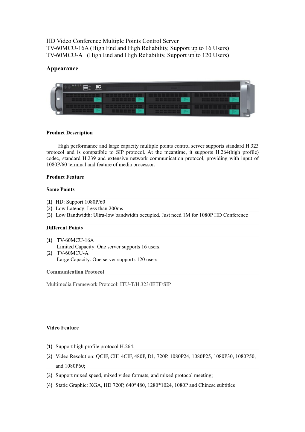 HD Video Conference Multiple Points Control Server