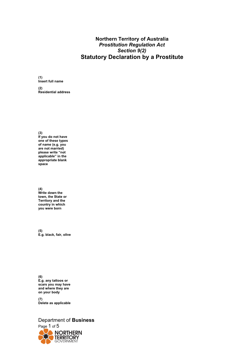 Statutory Declaration by a Prostitute