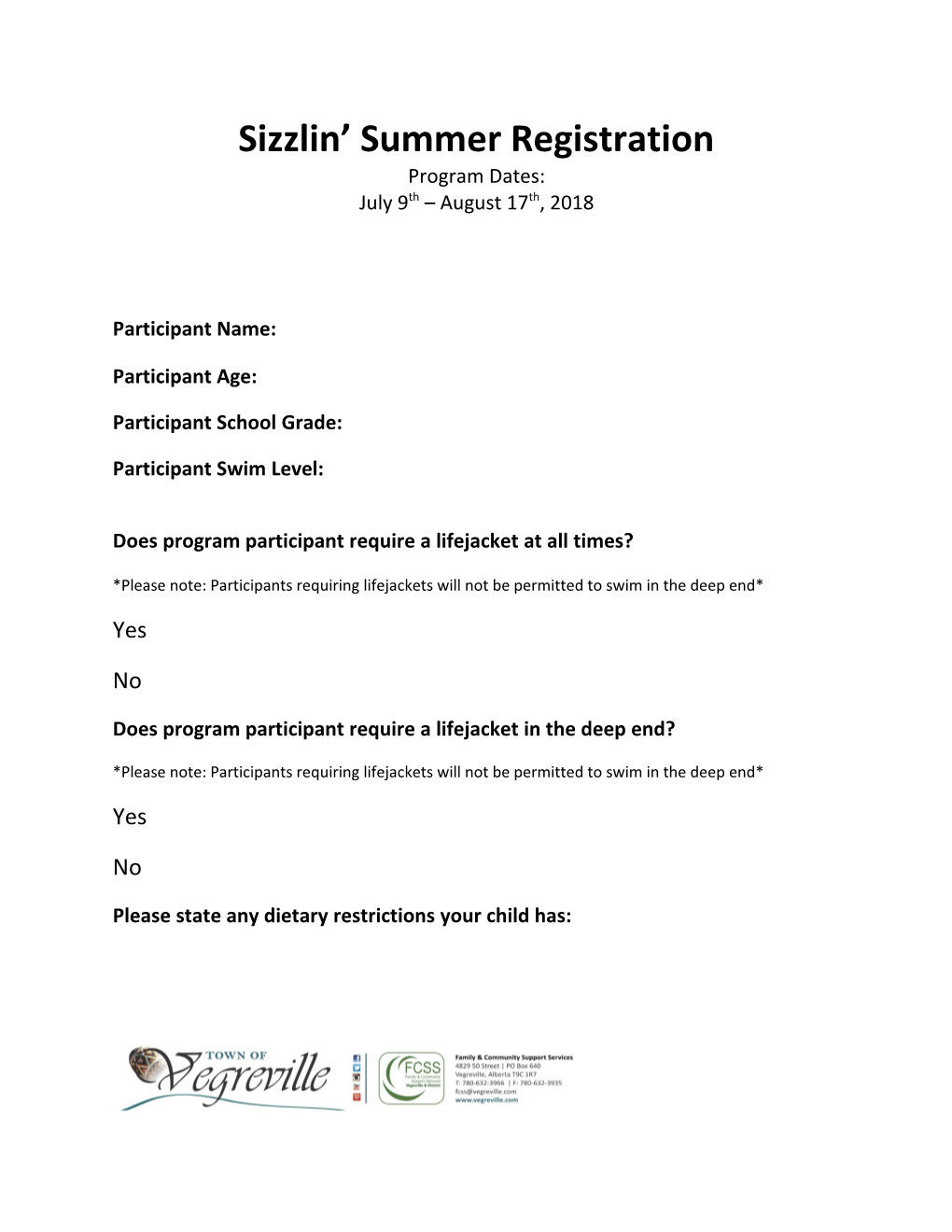 Sizzlin Summer Registration