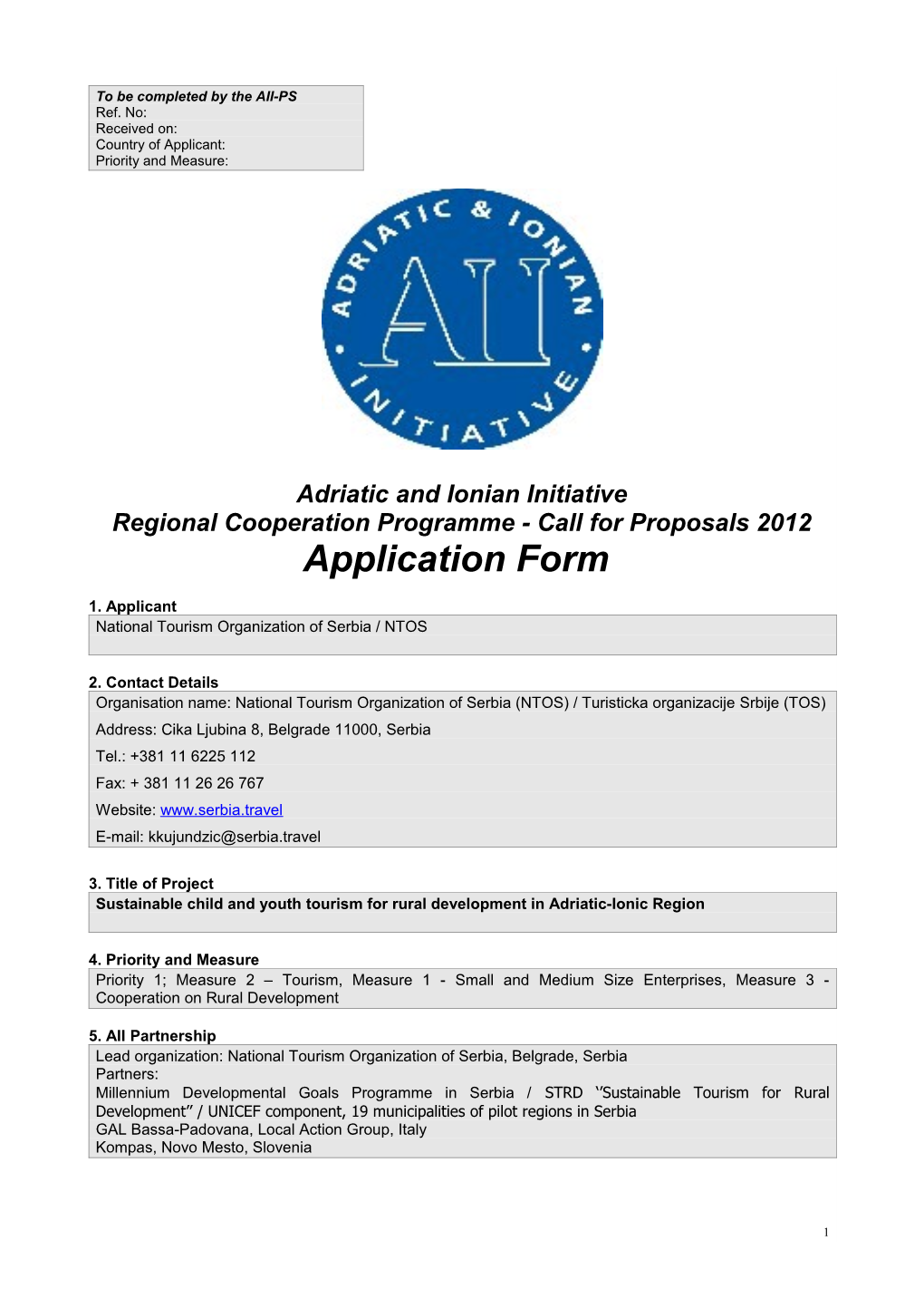 AII-RCP 2012 - Application Form