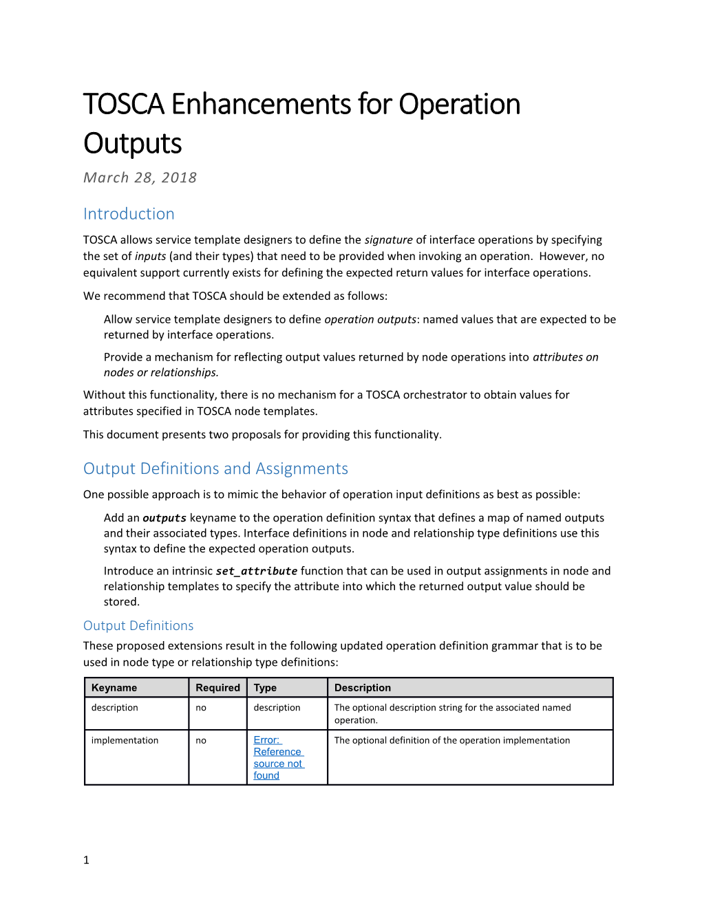 TOSCA Enhancements for Operation Outputs