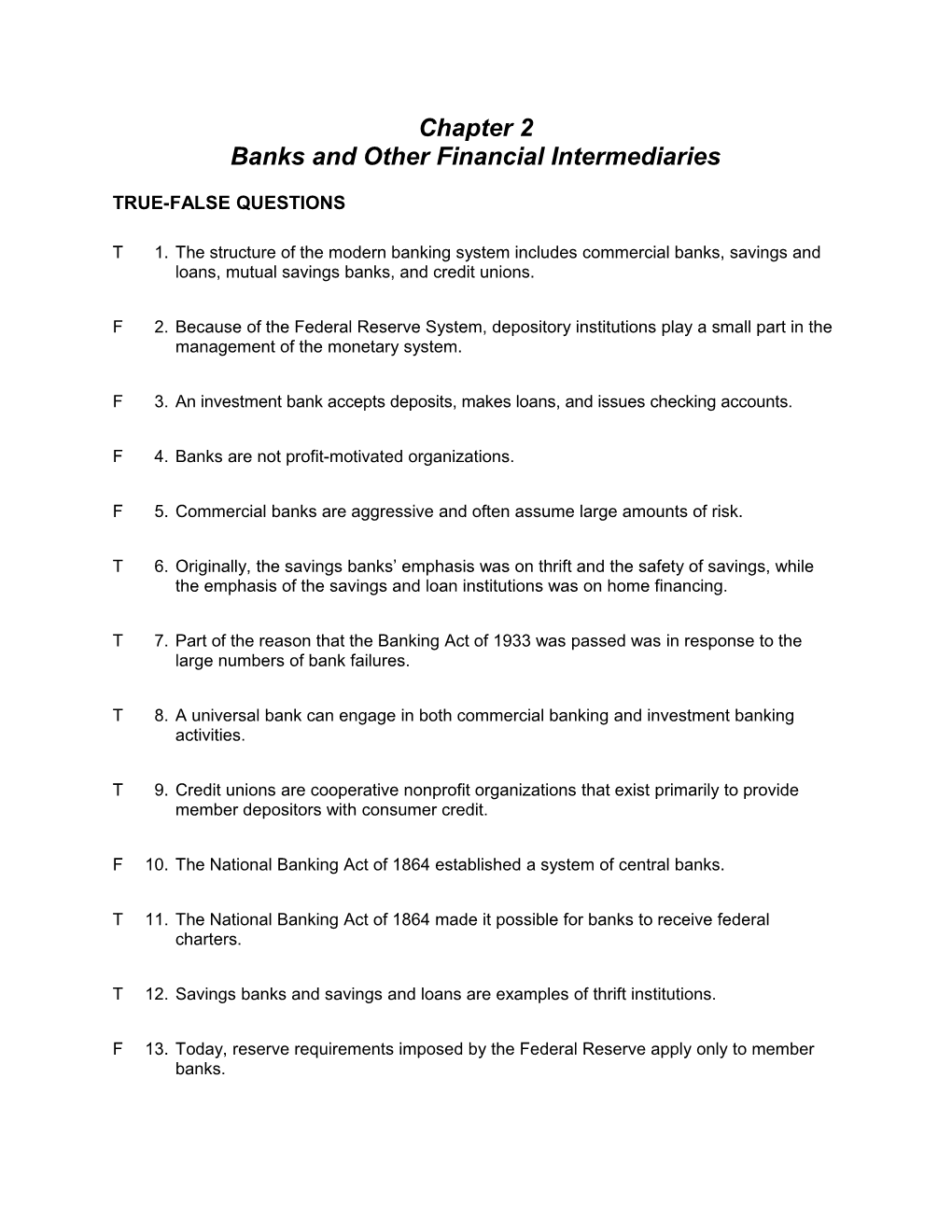 Banks and Other Financial Intermediaries