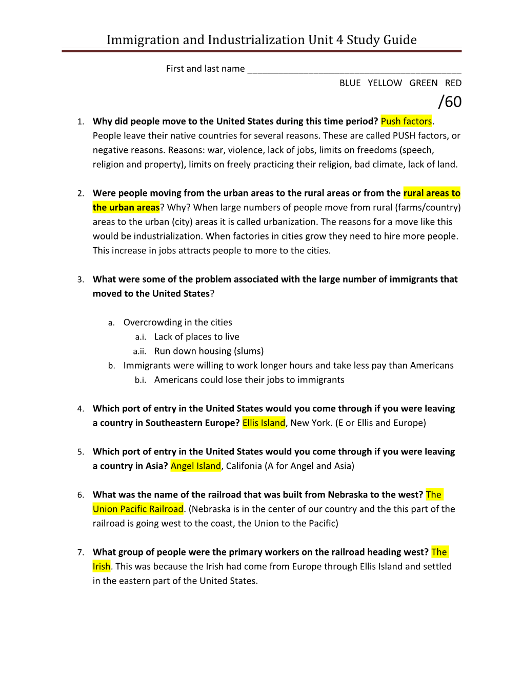 Immigration And Industrialization Unit 4 Study Guide