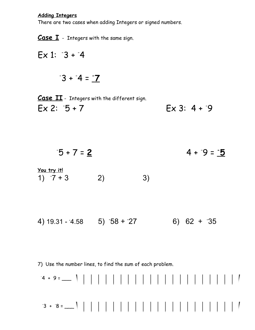 There Are Two Cases When Adding Integers Or Signed Numbers