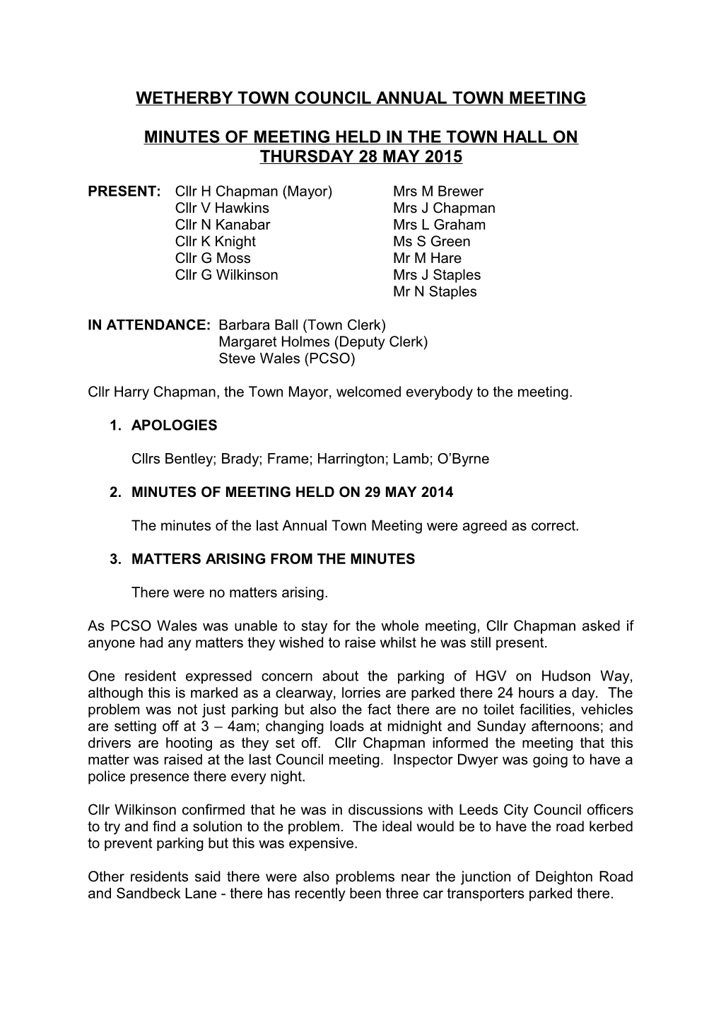 Wetherby Town Council Annual Town Meeting