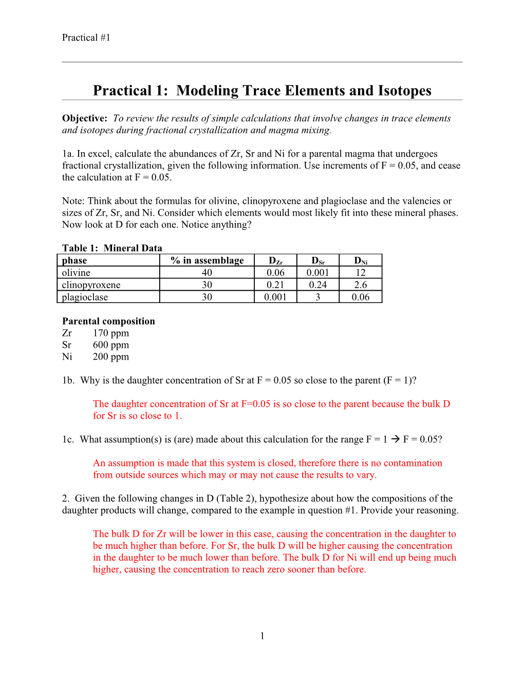 Practical 1: Modeling Trace Elements and Isotopes