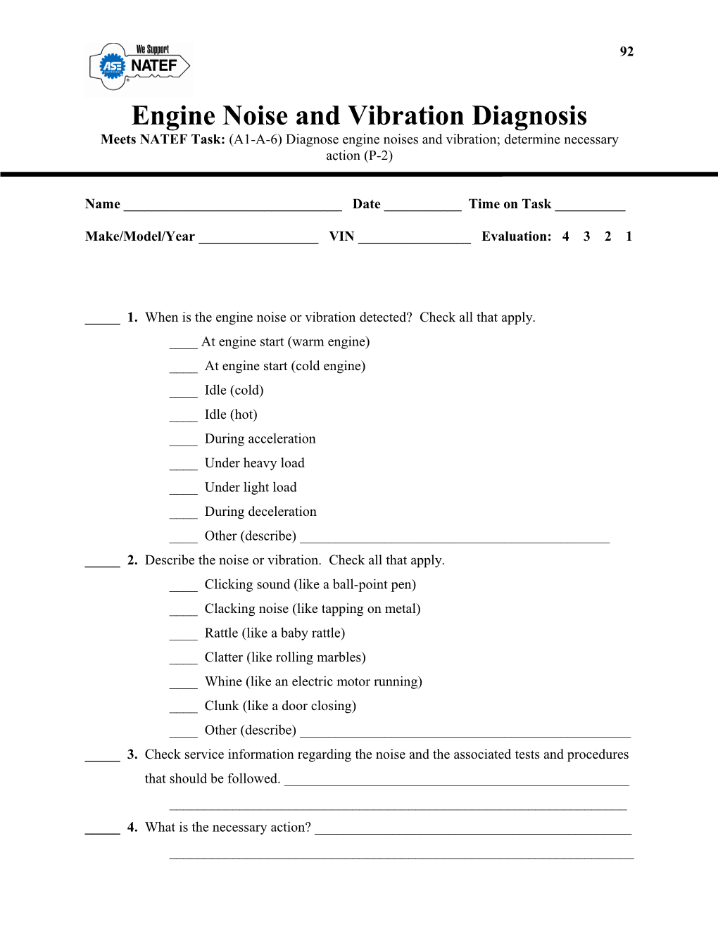 Engine Noise and Vibration Diagnosis