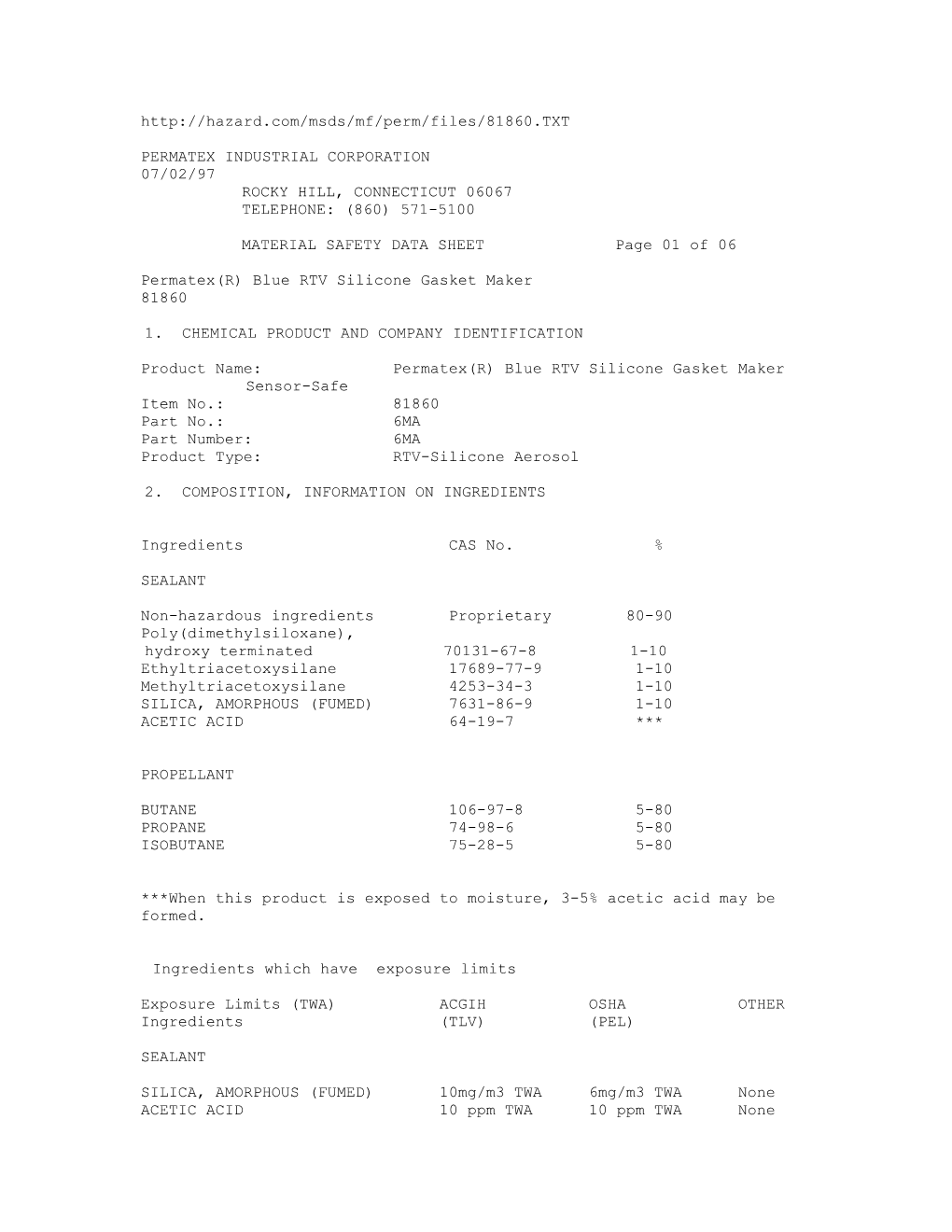 MATERIAL SAFETY DATA SHEET Page 01 of 06