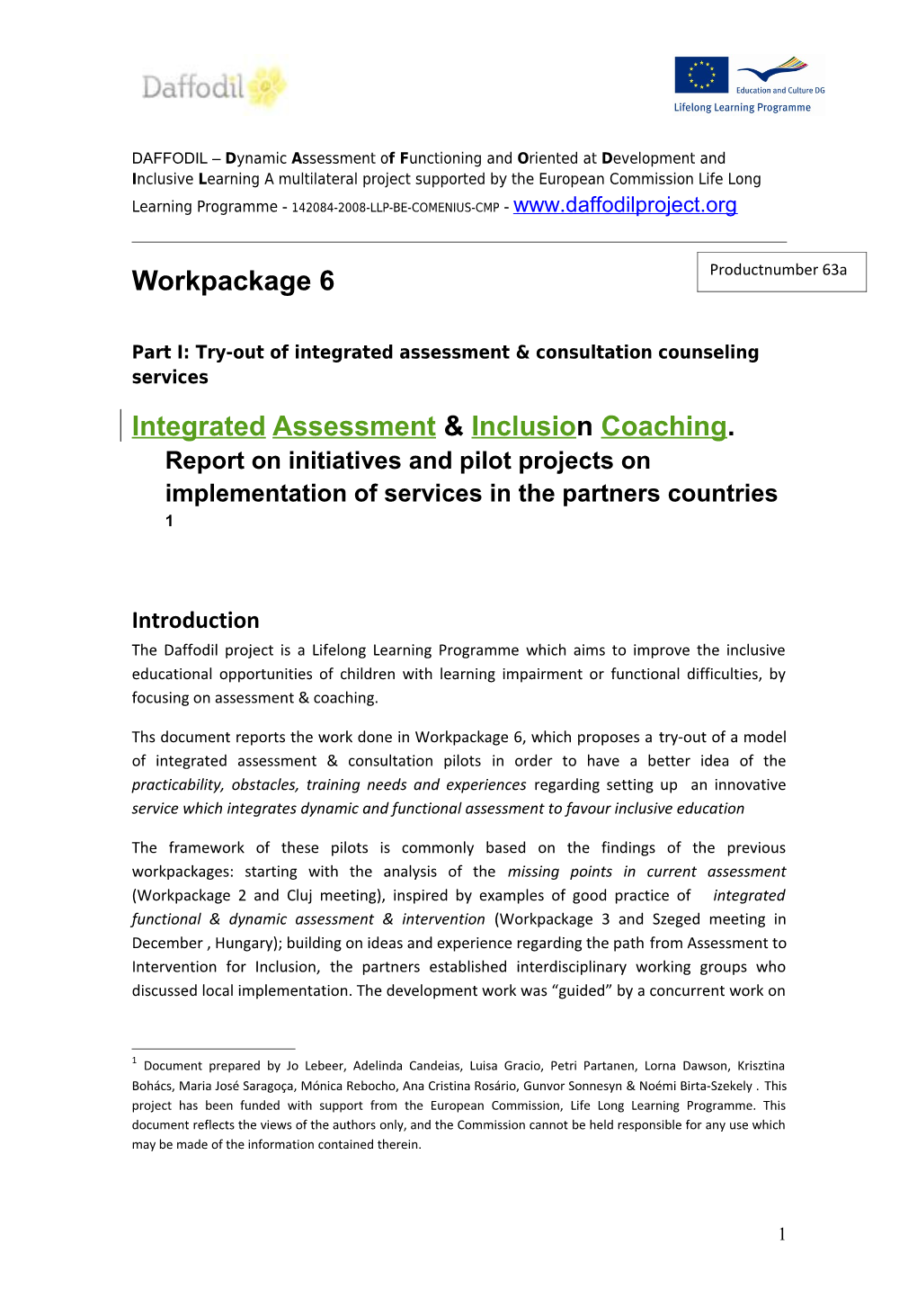 Part I: Try-Out of Integrated Assessment & Consultation Counseling Services