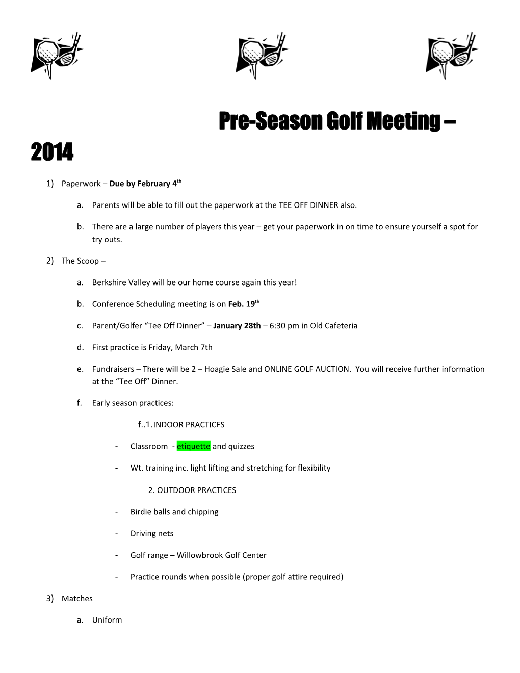 Pre-Season Golf Meeting 2014