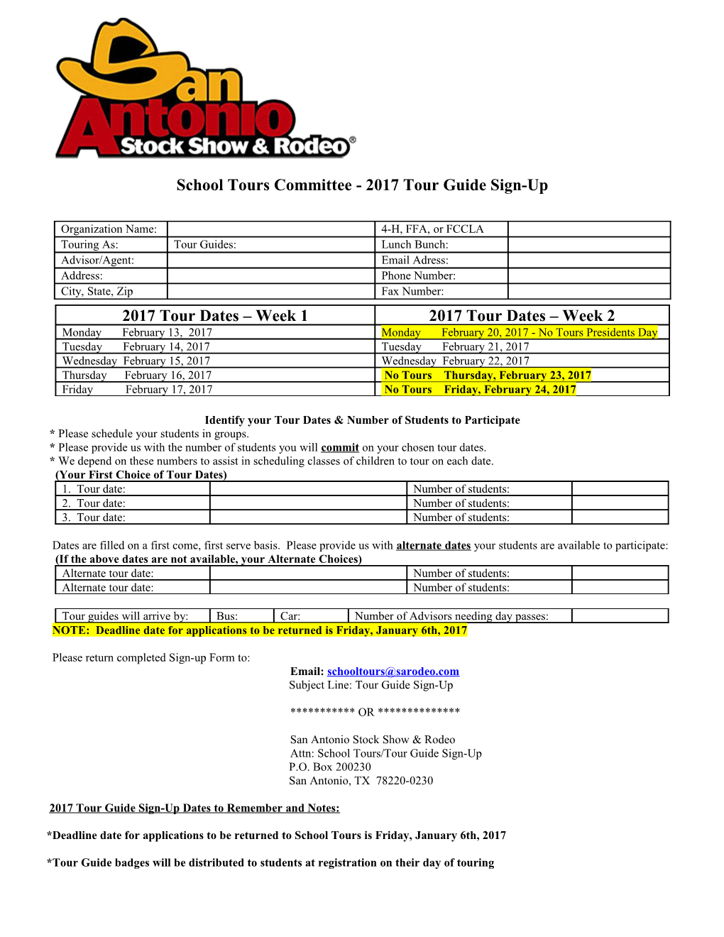 2006 San Antonio Stock Show and Rodeo Tour Guide Signup