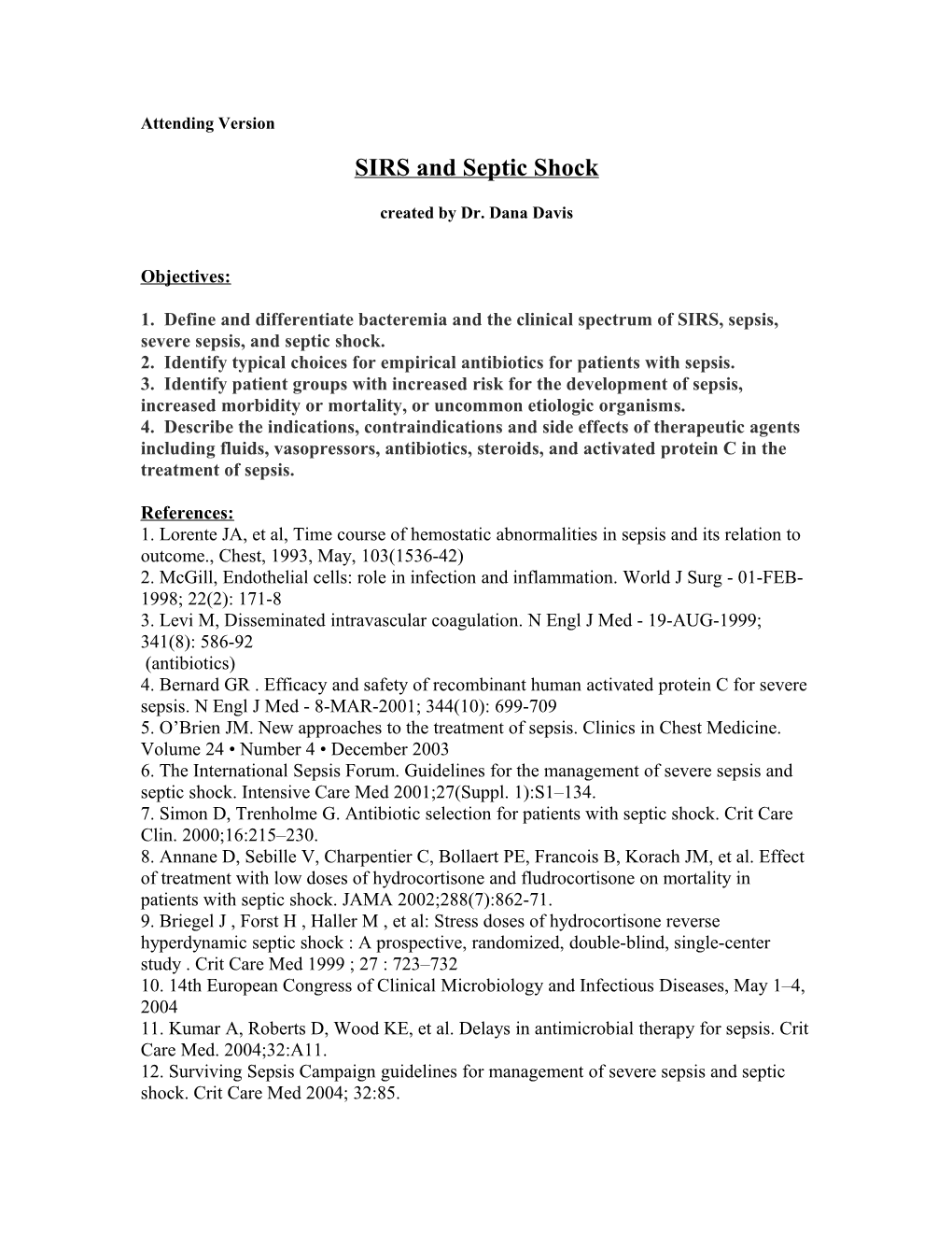 SIRS and Septic Shock