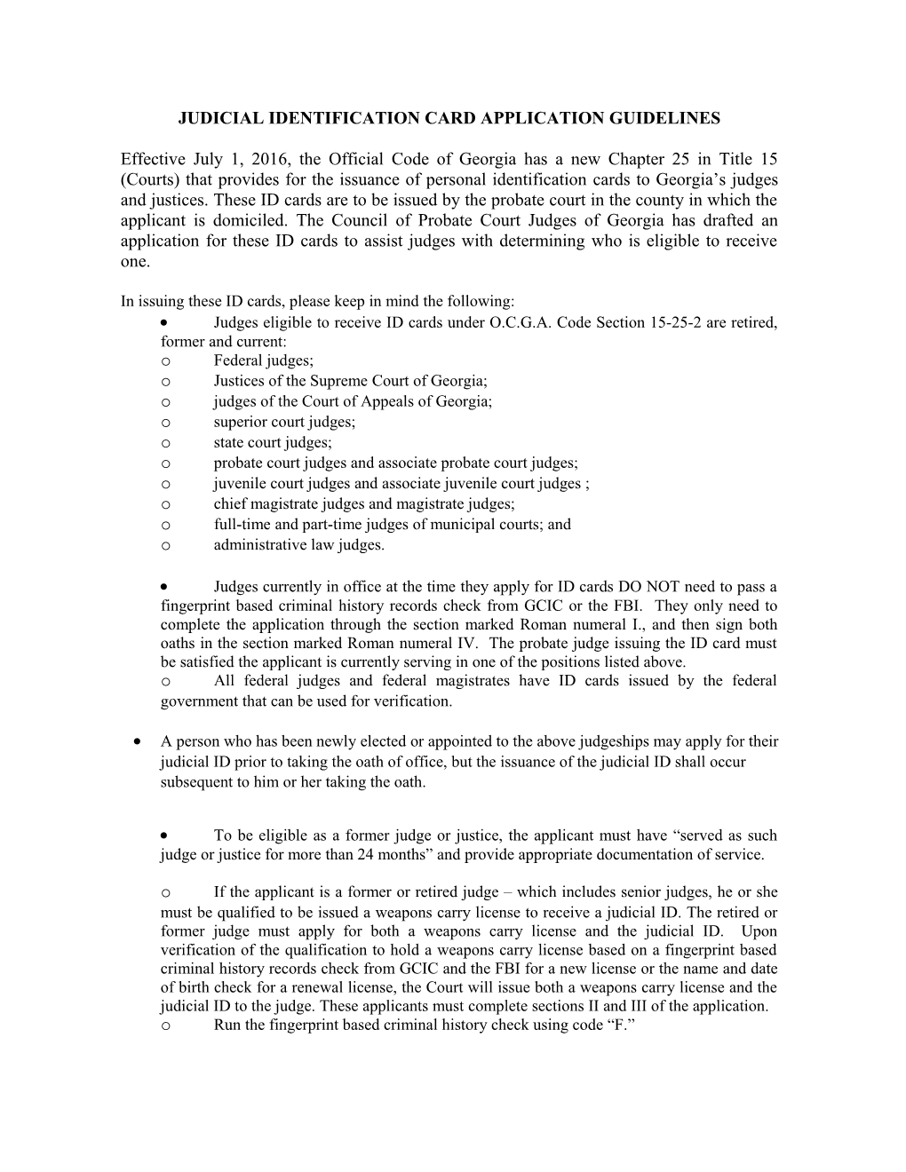 Judicial Identification Card Application Guidelines