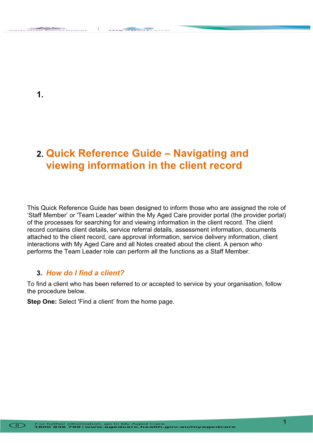 Quick Reference Guide Navigating and Viewing Information in the Client Record
