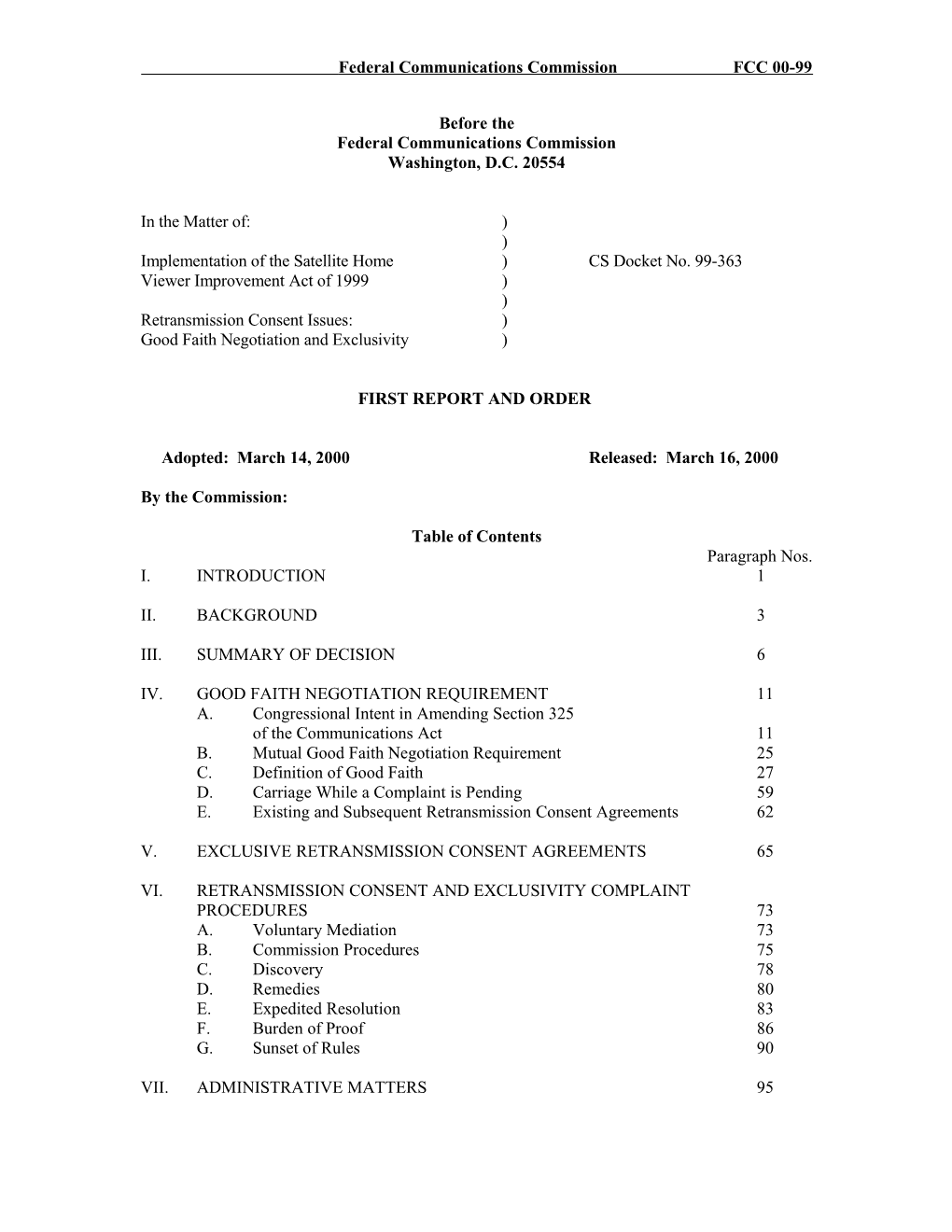 Federal Communications Commission FCC 00-99