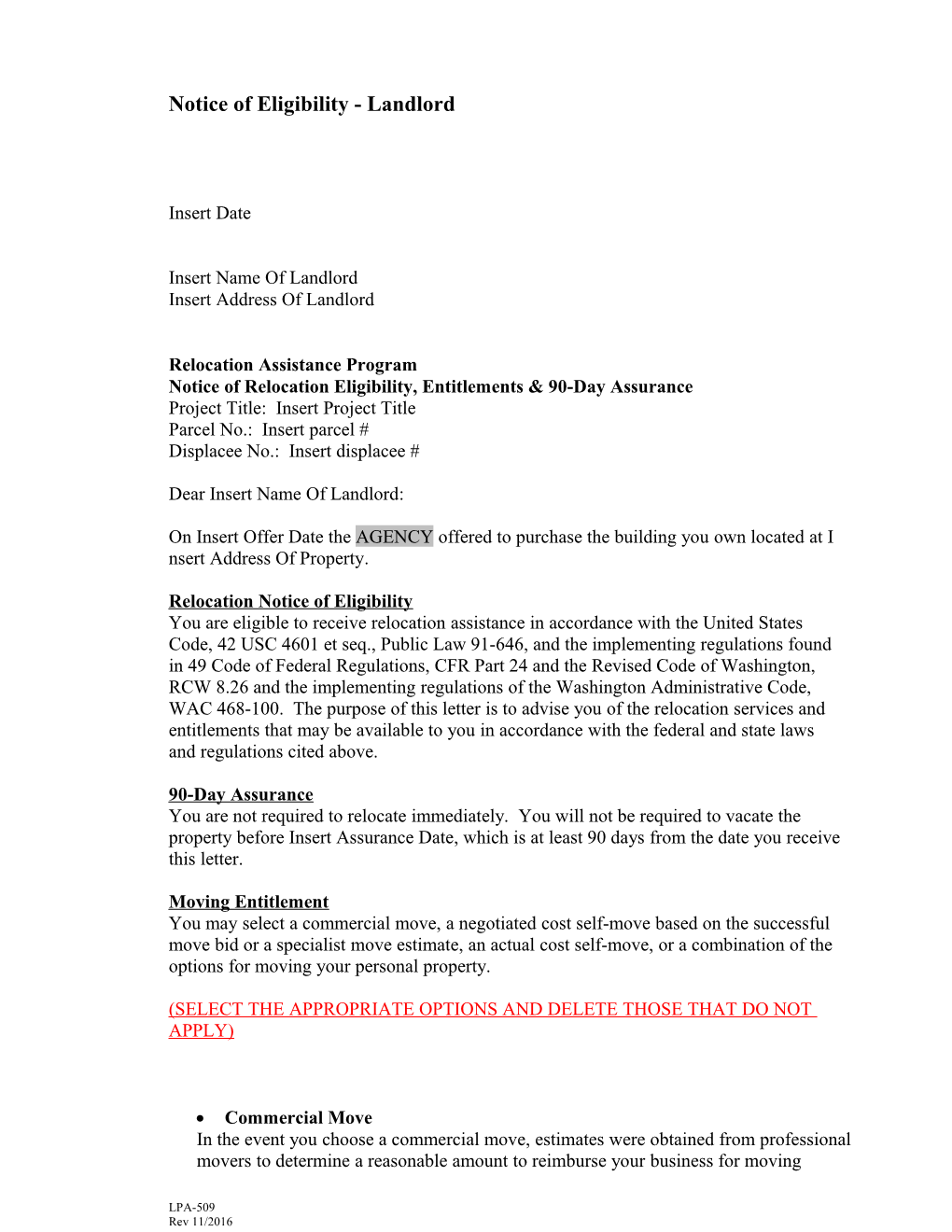 RES 509 Landlord Eligibility Notice