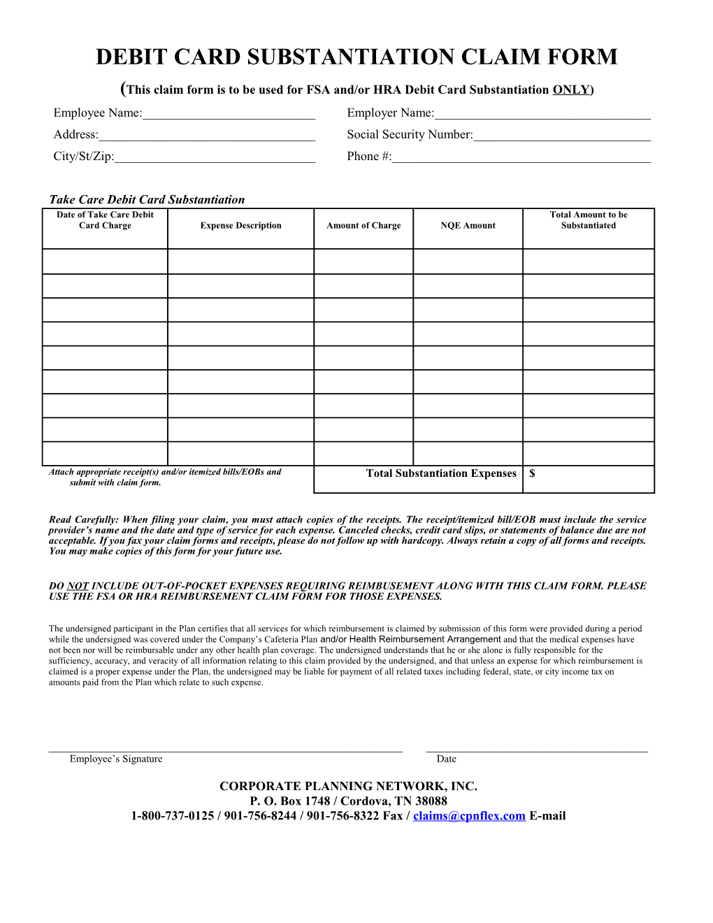 Flexible Benefit Plan Claim Form