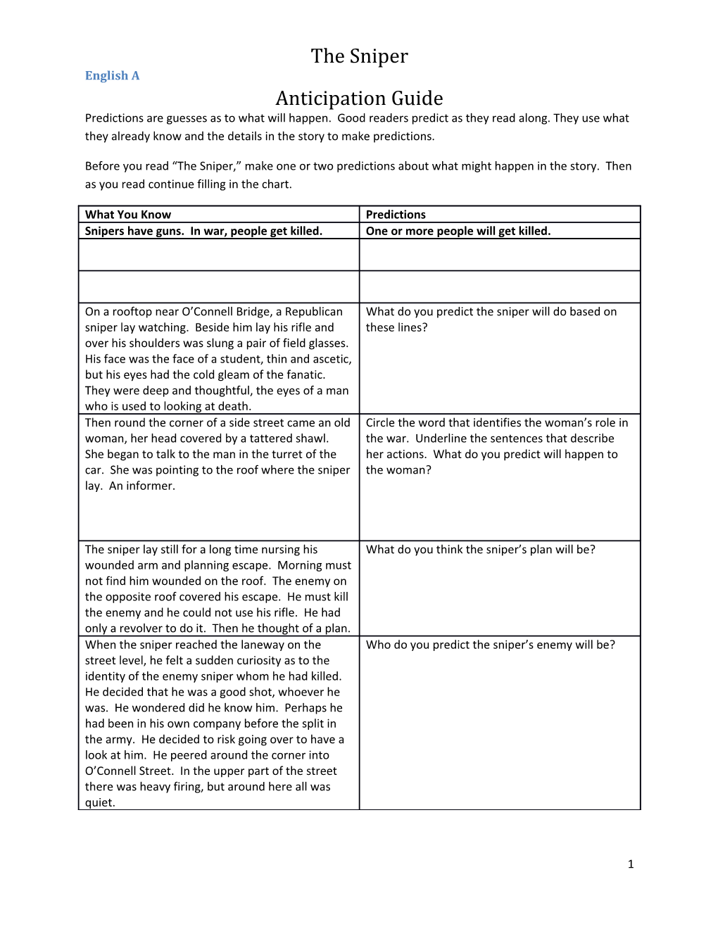 The Sniper Study Guide English A