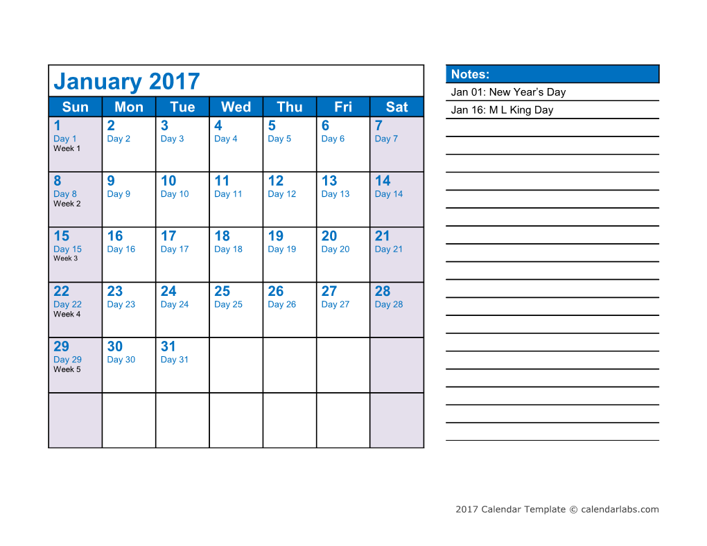 2017 Date Calendar - Calendarlabs.Com