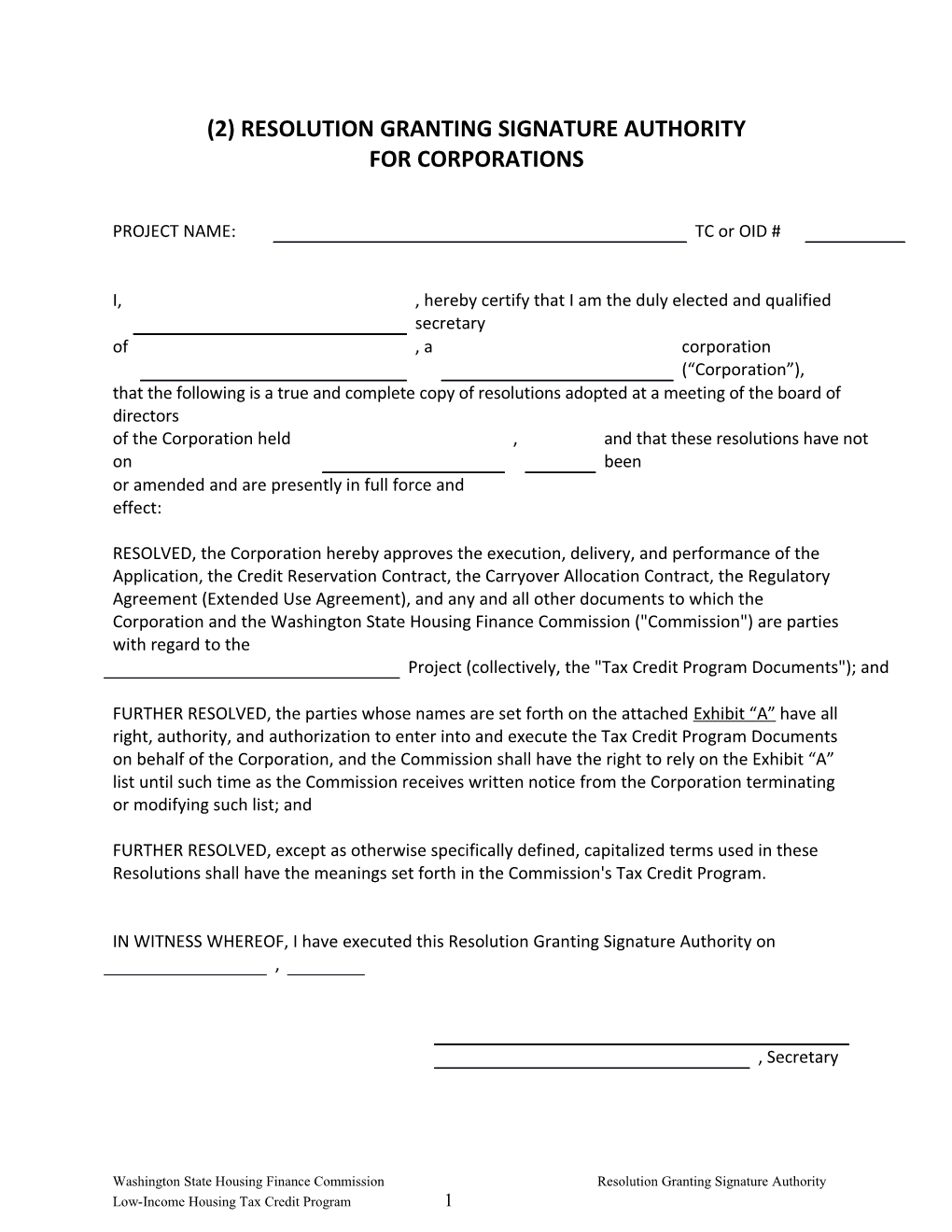 Resolution Granting Signature Authority