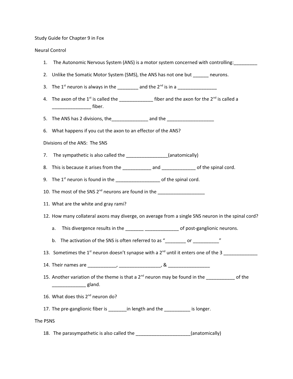 Study Guide for Chapter 9 in Fox