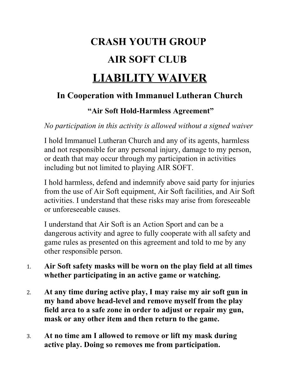 In Cooperation with Immanuel Lutheran Church