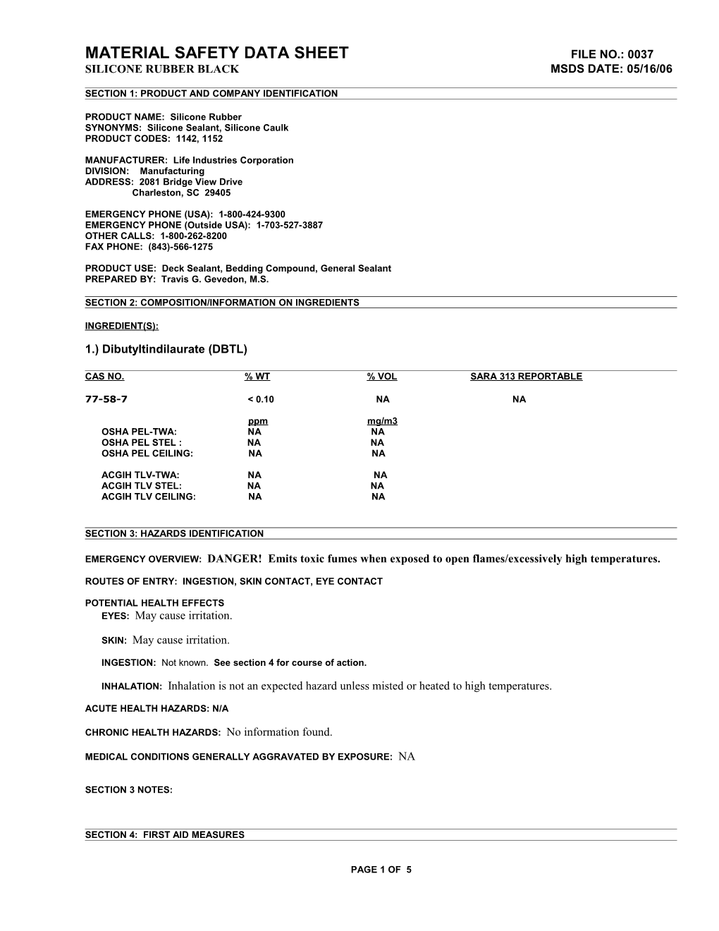 Material Safety Data Sheet Page 1 of X s1