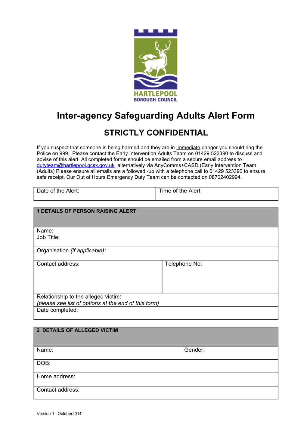 Inter-Agency Safeguarding Adults Alert Form