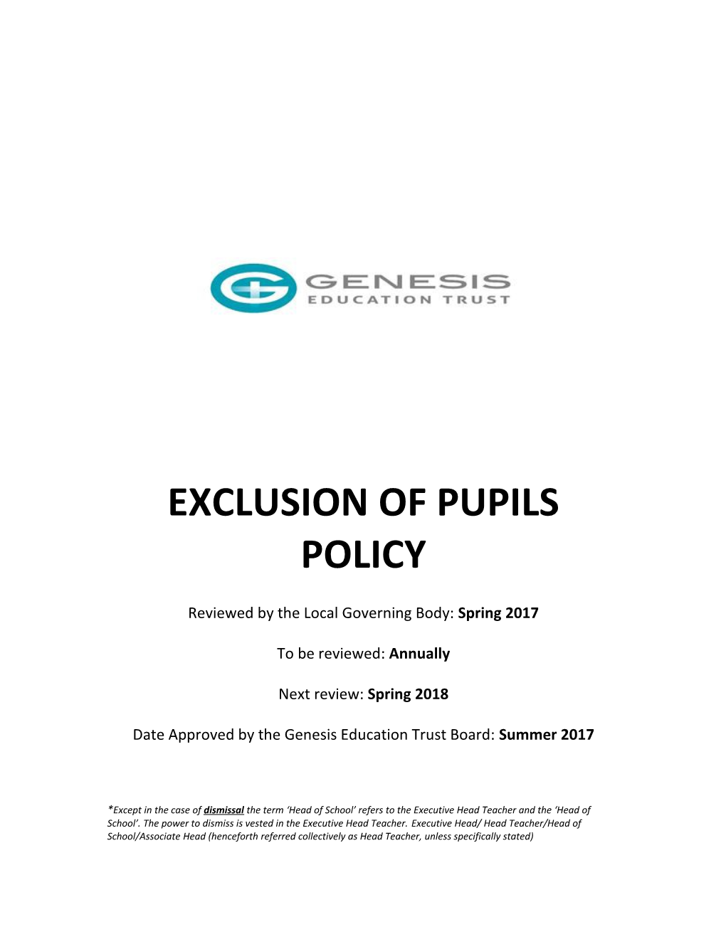 Exclusion of Pupils Policy