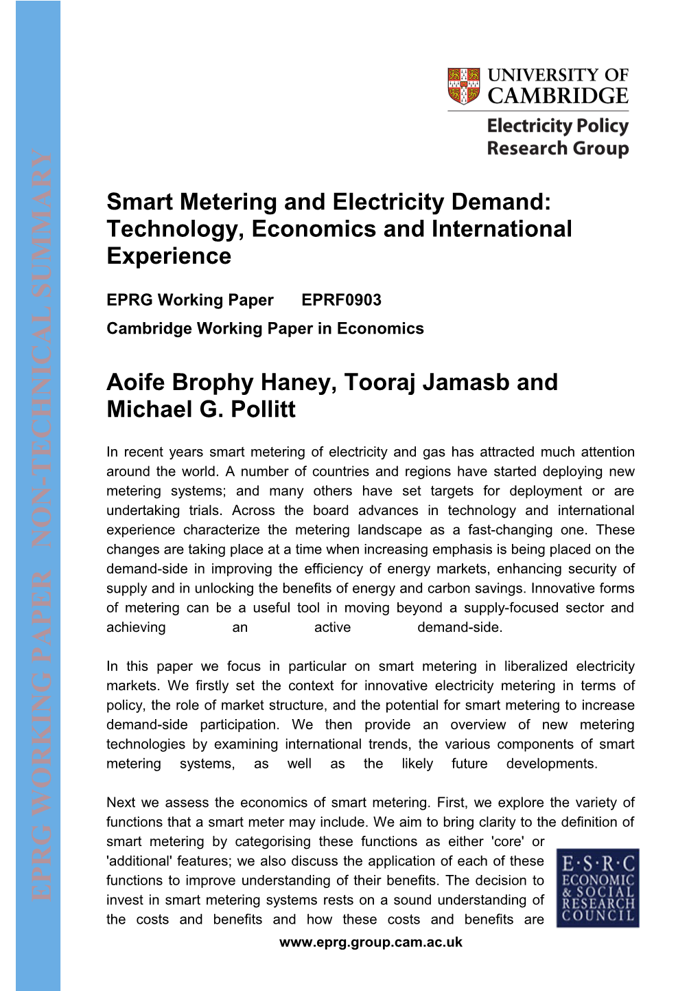 Smart Metering and Electricity Demand: Technology, Economics and International Experience