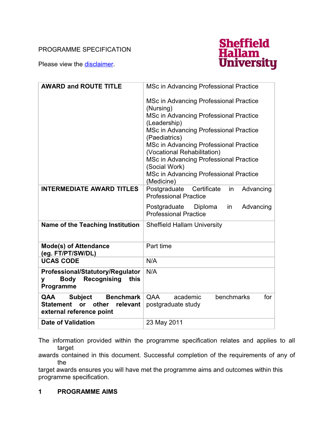 Awards Contained in This Document. Successful Completion of the Requirements of Any of The