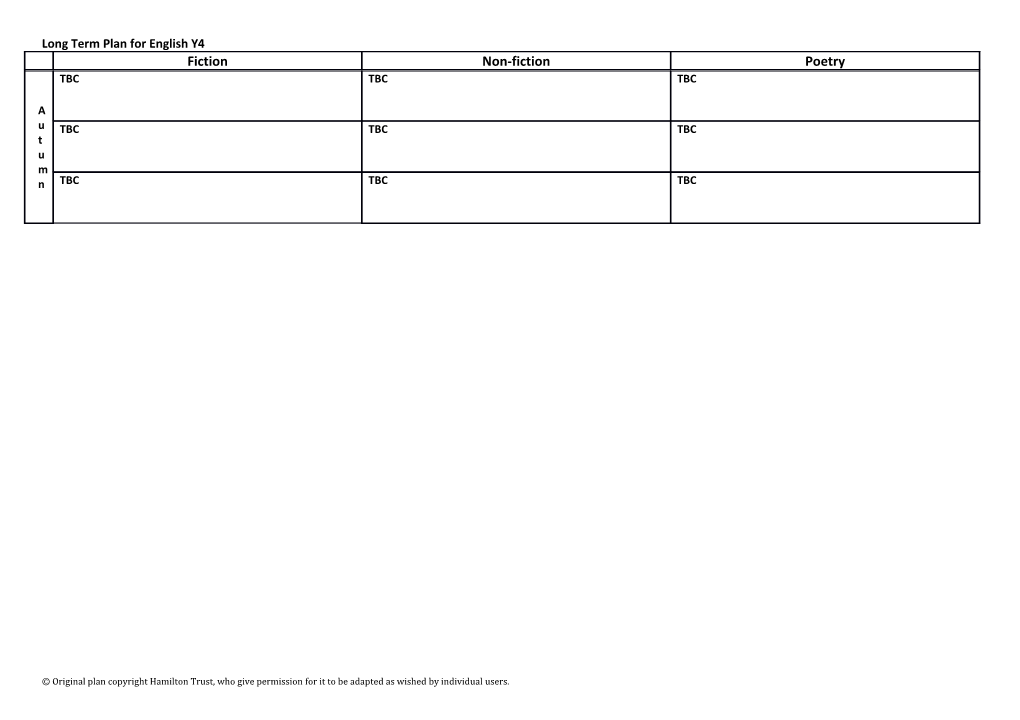 Long Term Plan for English Y4