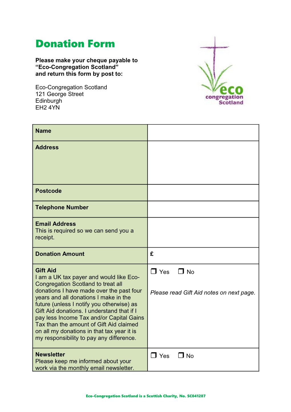 Eco-Congregation Registration Form