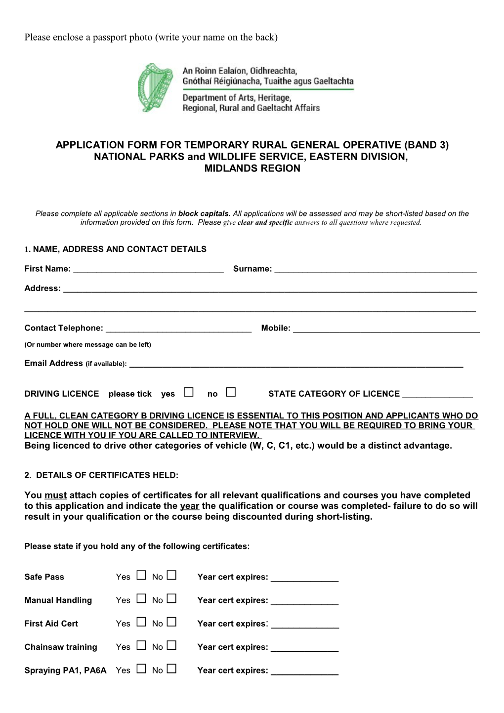 Application Form for Temporary Ruralgeneral Operative(Band 3)